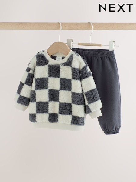 Grey Checkerboard - Fleece Top And Joggers Baby Set (0mths-2yrs)