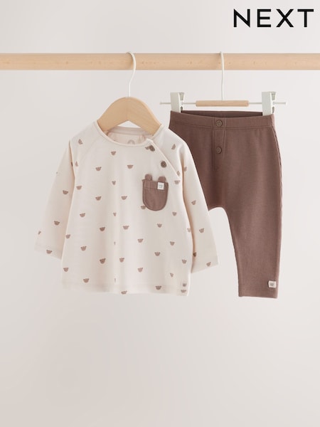 Tan Brown Bear - Top And Leggings Baby Set (0mths-2yrs)