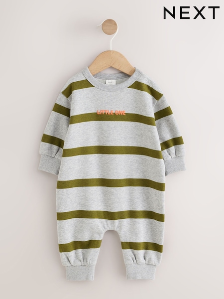 Grey/Green Stripe - Sweat Baby Romper (0mths-3yrs)