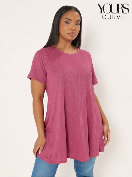 Yours Curve Pink Soft Touch Ribbed Swing Top (G96130) | €38