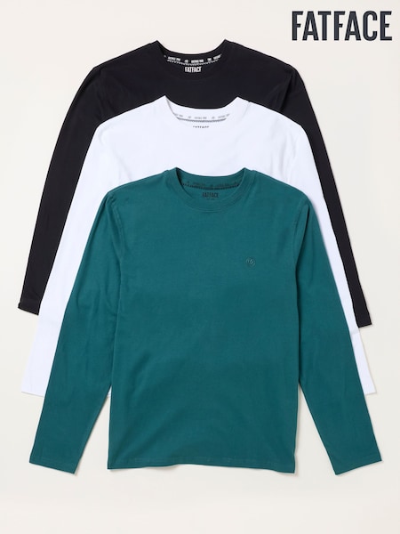 Crna/Tirkizno-zelena/Bela - Regular Fatface Long Sleeve T-shirt