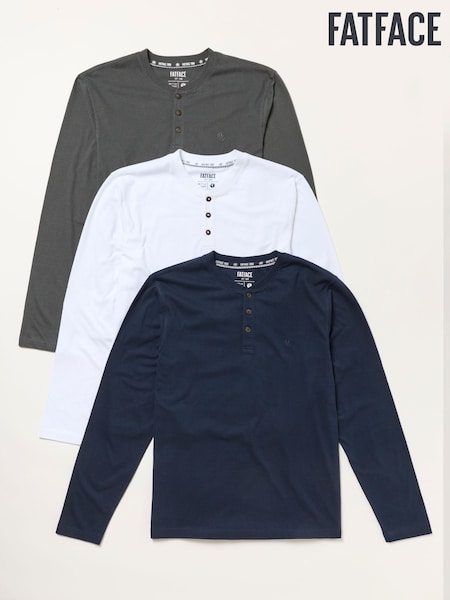 Ogļu pelēks - Regular Fatface Long Sleeve Henley T-shirt