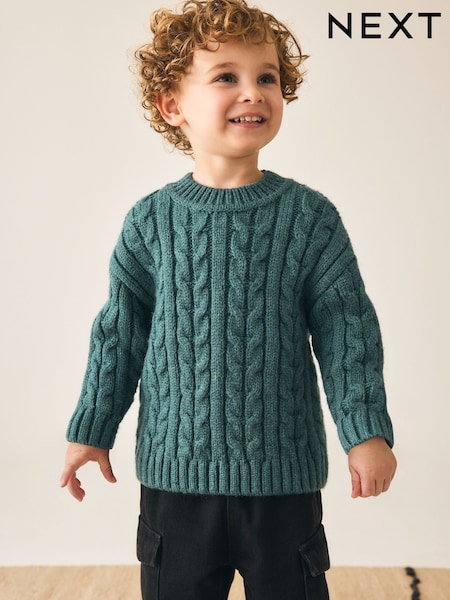 Dark Teal Blue - Cable Knit Crew Neck Jumper (3mths-7yrs)