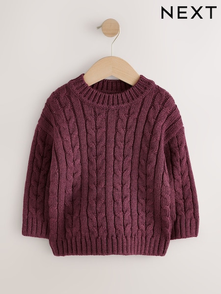 Plum Purple - Cable Knit Crew Neck Jumper (3mths-7yrs)