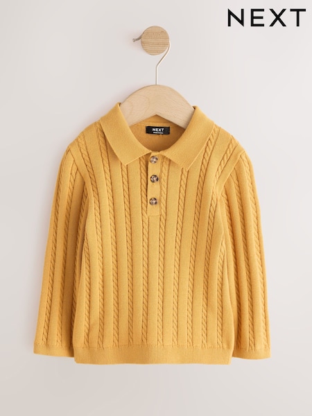 Tan Brown - Cable Knit Polo Shirt (3mths-7yrs)