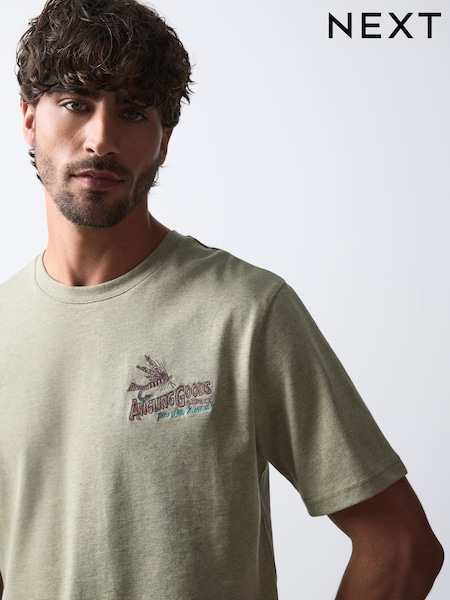 أخضر مارل بتصميم سمكة - Regular Fit Graphic Print Heavy Weight T-shirt