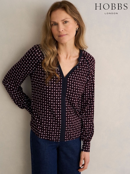 Hobbs Blue Zelia Printed Top (G96573) | $137