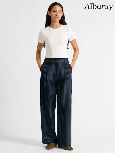 Albaray Navy Blue Pinstripe Pleat Trousers (G96659) | OMR50