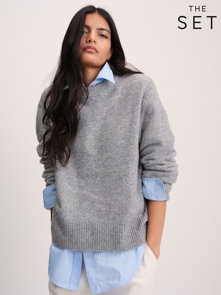 Mid Grey/Burgundy Red - The Set 2 Pack Crew Neck Jumper With Wool