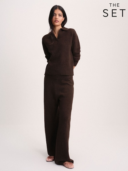 Chocolate Brown - The Set Trophy Neck Top And Jogger Set