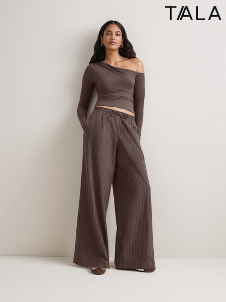 Brown - Tala Drawstring Wide Leg Trousers