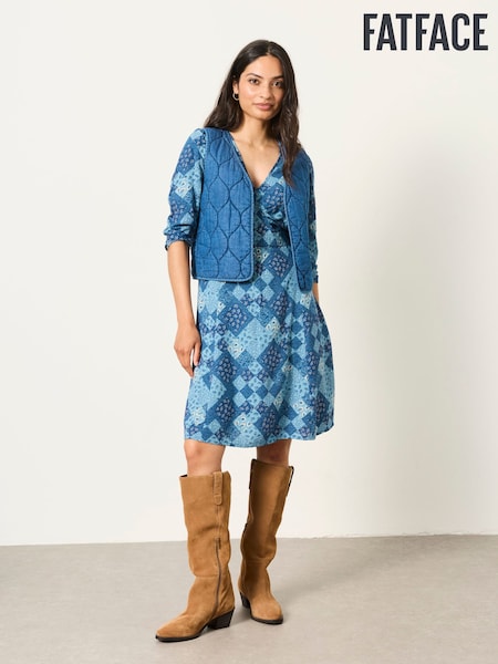 أزرق رقع - Fatface Mini Dress With Quilted Waistcoat