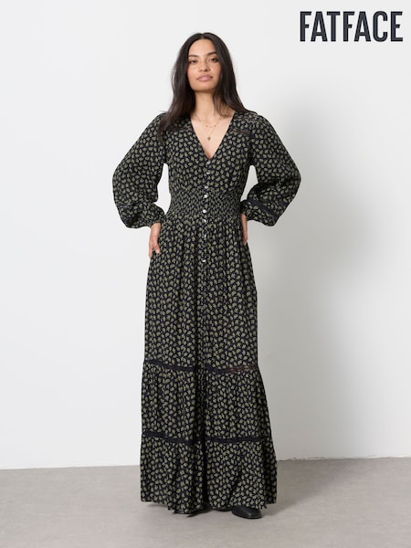 Navy Ditsy - Fatface Jacquard Maxi Dress