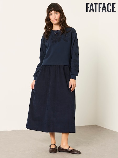 Navy Blue - Fatface Cord Contrast Midi Dress