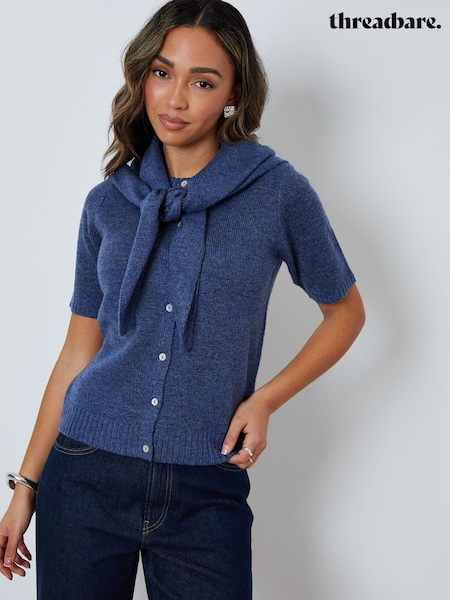 Threadbare Blue Scarf Neck Short Sleeve Cardigan 2-Piece Set (G97205) | kr428