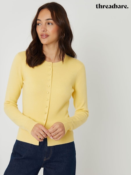Threadbare Yellow Crew Neck Structured Knitted Cardigan (G97215) | 154 QAR