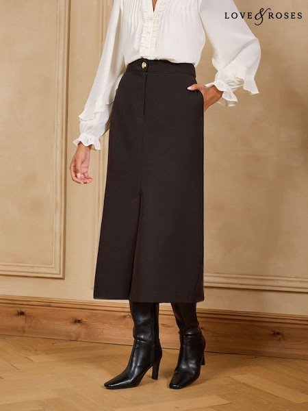 Black - Love & Roses Tailored Contrast Tipping Pencil Skirt