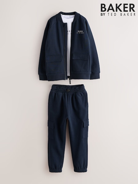 Navy - Baker By Ted Baker Bomber Jacket, T-shirt And Joggers Set