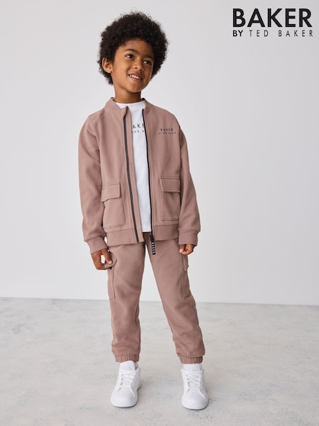 Brown - Baker By Ted Baker Bomber Jacket, T-shirt And Joggers Set