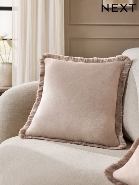 Soft Velour Contrast Fringe Cushion
