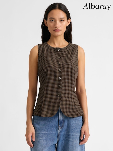 Albaray Chocolate Brown Gingham Waistcoat (G97450) | OMR41