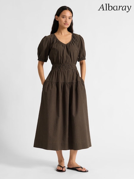 Albaray Chocolate Gingham Midi Brown Dress (G97453) | 159 €