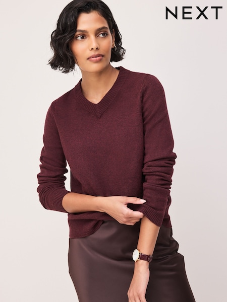 বারগান্ডি লাল - Supersoft V-neck Long Sleeve Jumper