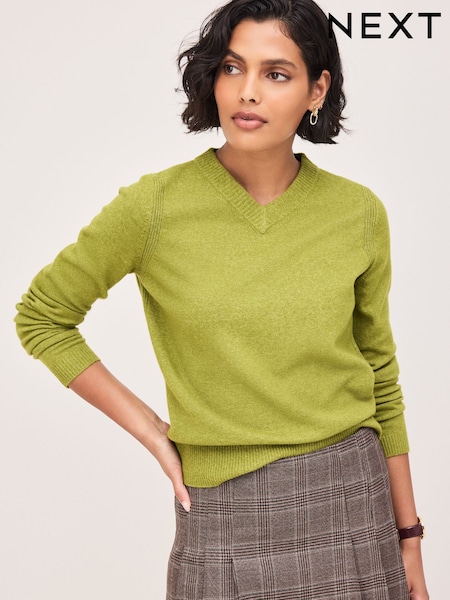Green - Supersoft V-neck Long Sleeve Jumper