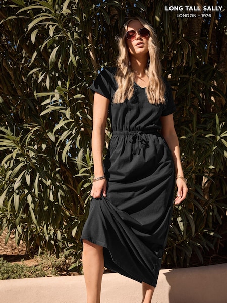 Long Tall Sally Black 100% Cotton Maxi T-Shirt Dress (G97696) | €23