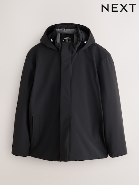 কালো - Regular Showerproof Hooded Coat With Brushed Lining