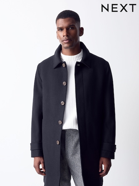 블랙 - Regular Wool Blend Mac Coat