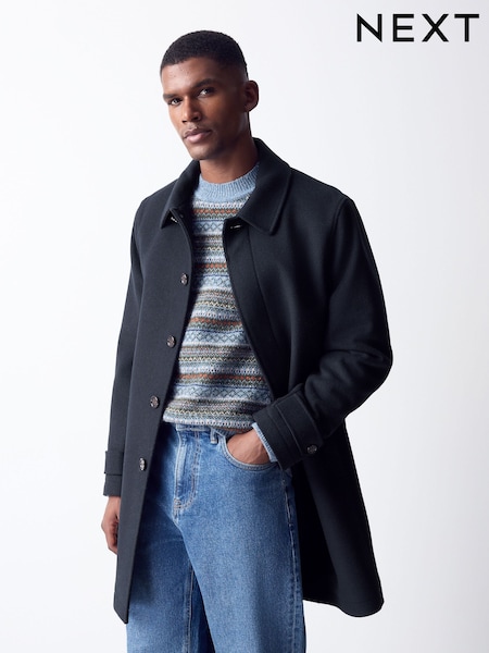 Navy - Regular Wool Blend Mac Coat