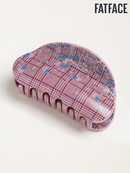 Pink - Fatface Check Floral Claw Clip