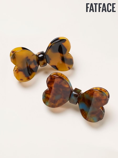 Tortoiseshell Brown - Fatface Bow Resin Hair Slides