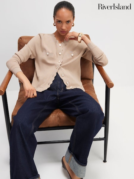 River Island Brown Long Sleeve Scallop Cardigan (G97959) | €66