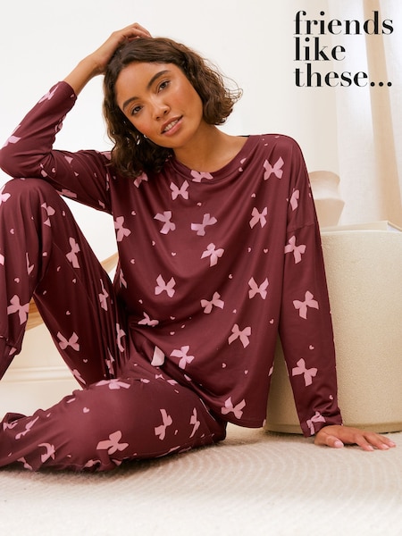 Burgundy Bow - Friends Like These Long Sleeve Jogger Pyjamas