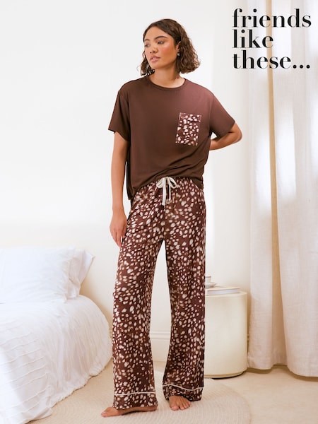 Brown Deer Print - Friends Like These Short Sleeve Pyjamas Set