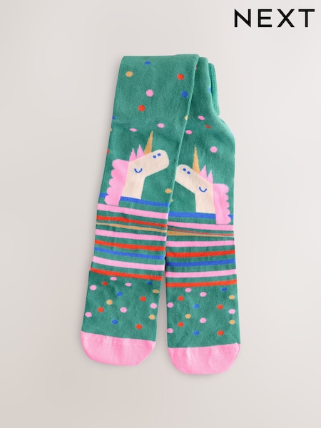 Teal Green - Cotton Rich Unicorn Character Tights
