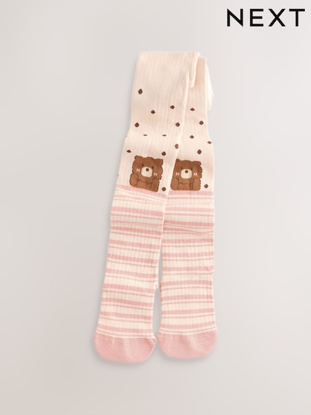 Cream and Pink - Cotton Rich Bear Character Tights