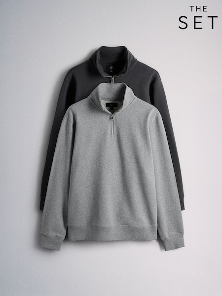 Grey - Regular The Set 2 Pack Quarter Zip Sweaters