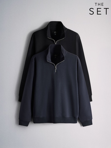 Black/Navy - Regular The Set 2 Pack Quater Zip Loopback Jumpers