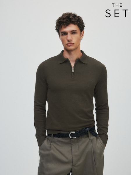 שמנת/חום - Regular The Set 3 Pack Zip Neck Knit Jumpers