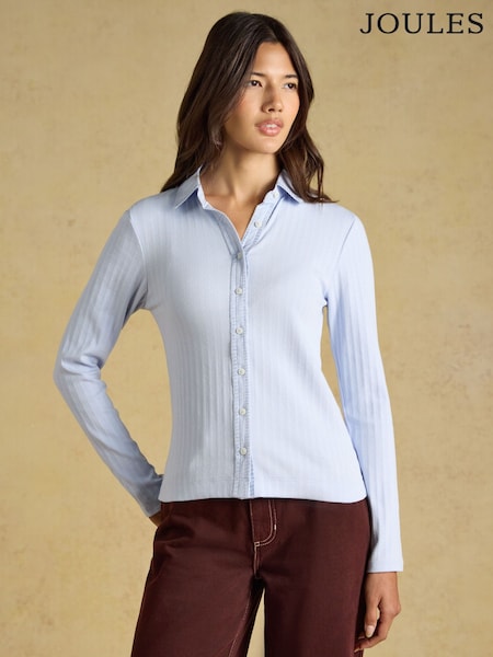 Blue - Joules Elle Cotton Rich Pointelle Jersey Shirt