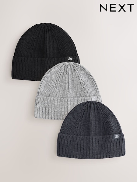 Black/Grey - Beanie Hats 3 Pack (1-16yrs)