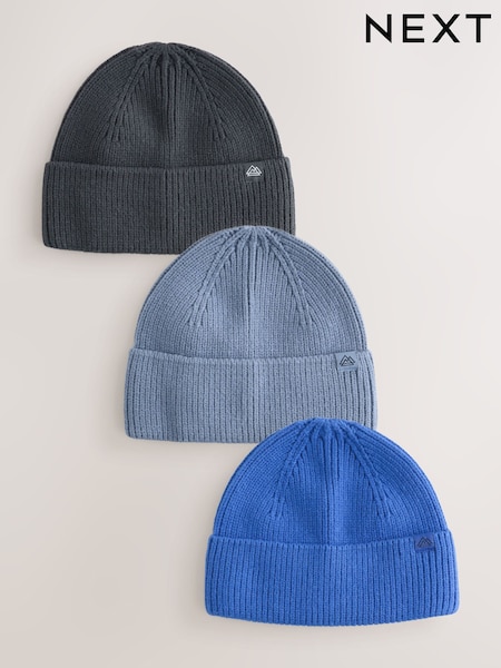 Blue/Navy/Colbalt - Knitted Beanie Hats 3 Piece (1-16yrs)