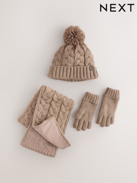 Neutral - Cable Beanie Scarf And Gloves Set (3-16yrs)