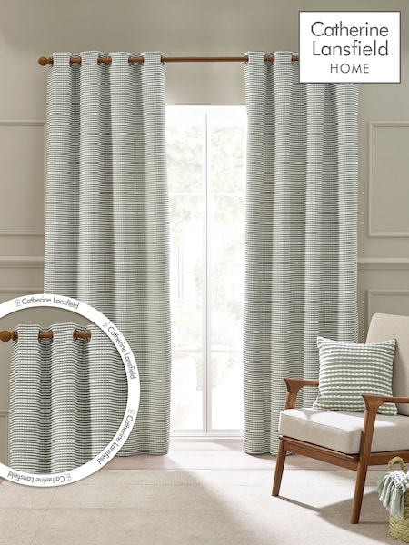 Catherine Lansfield Sage Green Textured Stab Stitch Lined Eyelet Curtains (G98463) | €52 - €140