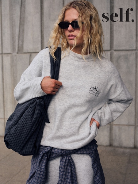 Grey Marl - Self. Knitted Longline Crew Jumper