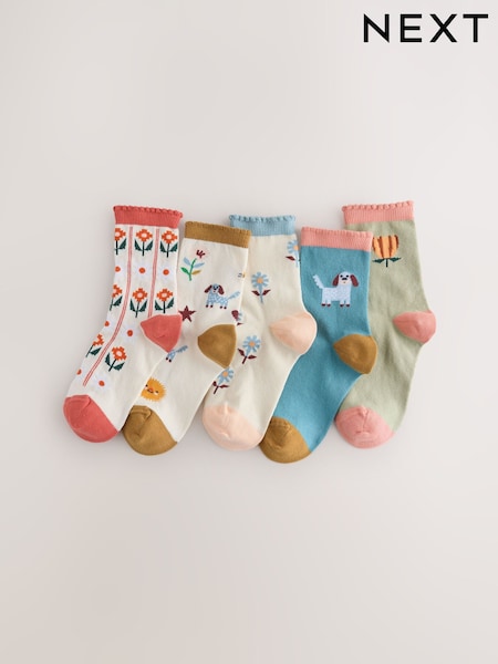 Crème, vert et bleu - Chaussettes de cheville en coton riche à motif de chien 5
