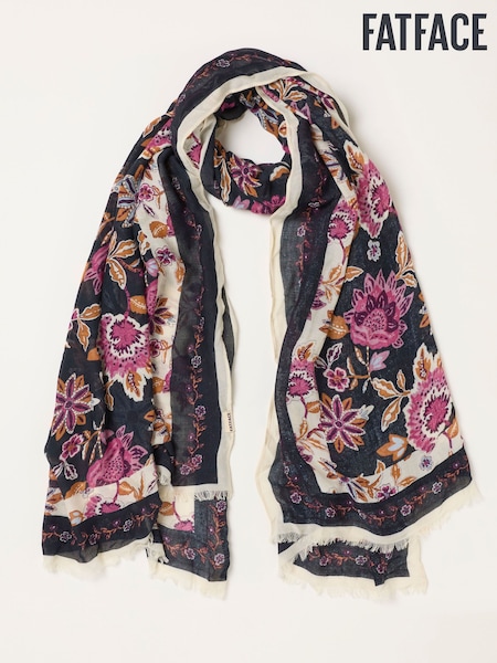 Navy - Fatface Vintage Floral Lightweight Scarf